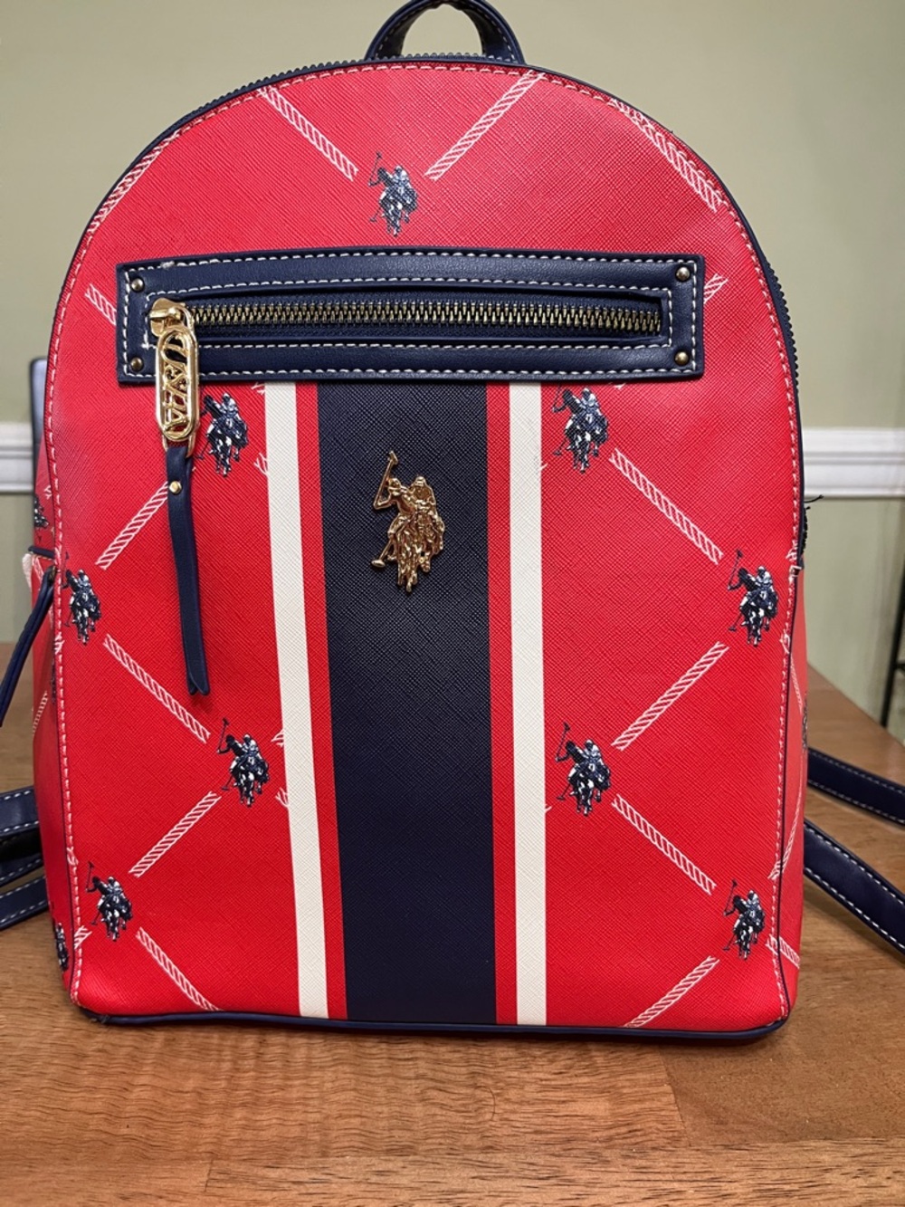 U.S. Polo Assn. Red Backpack with Navy & White Stripes